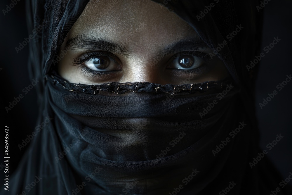 A close-up of a person's face with a veil covering their features, suitable for use in stories or scenarios where the character's identity is unknown A close-up of a person's face with a veil covering their features, suitable for use in stories or scenarios where the character's identity is unknown