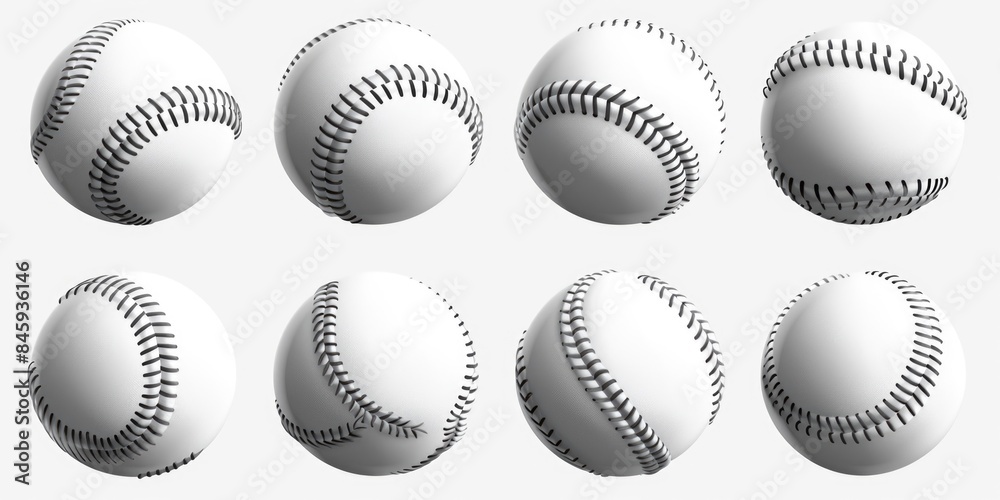 Six baseballs arranged in different poses on a background, great for sports or equipment illustrations Six baseballs arranged in different poses on a background, great for sports or equipment illustrations