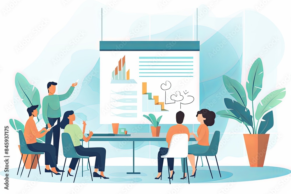 flat vector style illustration, a diverse group of people talking and collaborating flat vector style illustration, a diverse group of people talking and collaborating
