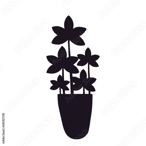 Silhouette of a houseplant in a flower pot, vase.Vector graphics.