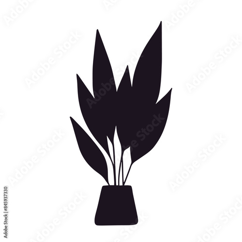 Silhouette of a houseplant in a flower pot, vase.Vector graphics.