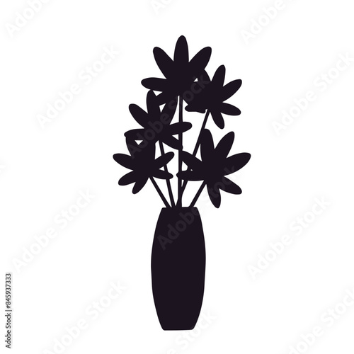Silhouette of a houseplant in a flower pot, vase.Vector graphics.