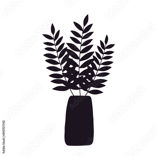 Silhouette of a houseplant in a flower pot, vase.Vector graphics.