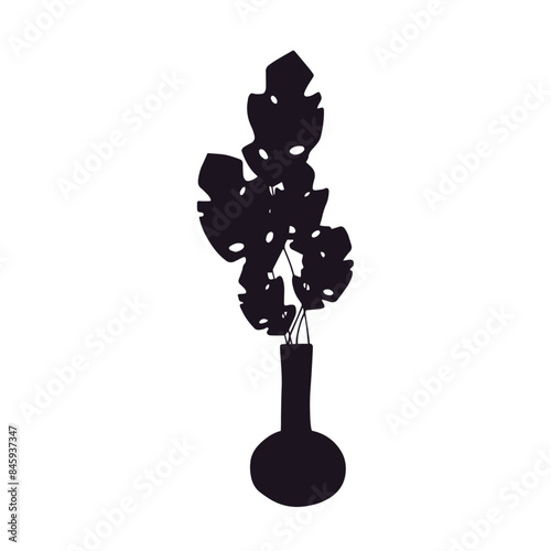 Silhouette of a houseplant in a flower pot, vase.Vector graphics.