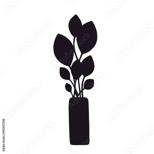 Silhouette of a houseplant in a flower pot, vase.Vector graphics.