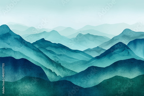 Gradient blue mountain background. Minimal landscape art with watercolor brush line art grunge oil painting texture. Abstract art wallpaper for prints, Art Decoration, wall arts and canvas prints.