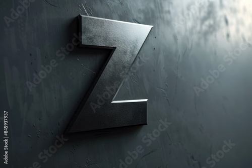 A detailed view of the letter Z made from metal, commonly used in decorative purposes photo