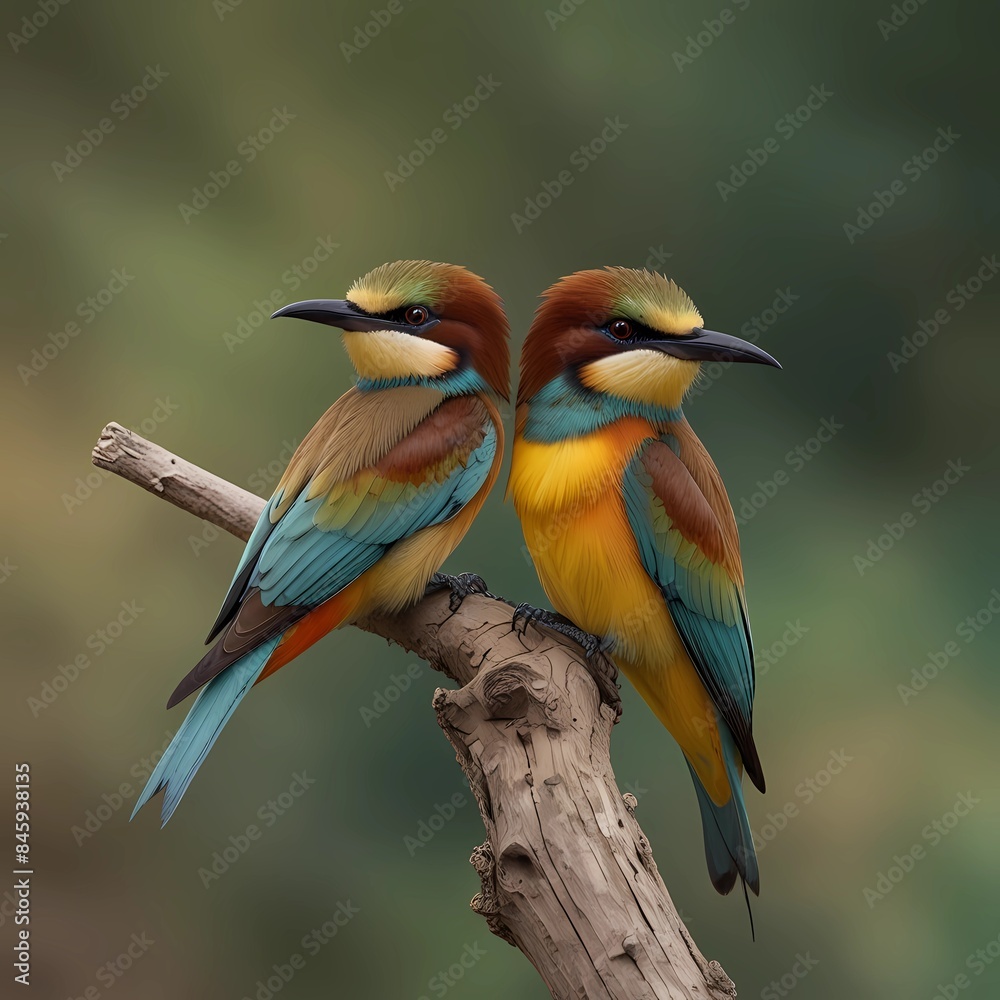 Beautiful exotic birds. European Bee-eater (Merops apiaster) couple
Beautiful exotic birds. European Bee-eater (Merops apiaster) couple