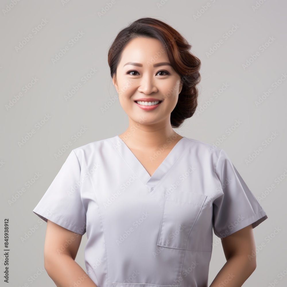 Smiling Female Dentist in White Background Generative AI Smiling Female Dentist in White Background Generative AI
