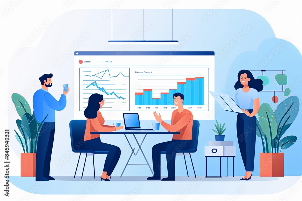 flat vector style illustration, a diverse group of people talking and collaborating flat vector style illustration, a diverse group of people talking and collaborating