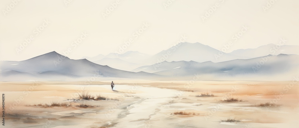 Fototapeta premium Man Walking Along a Peaceful Mountain Path Generative AI