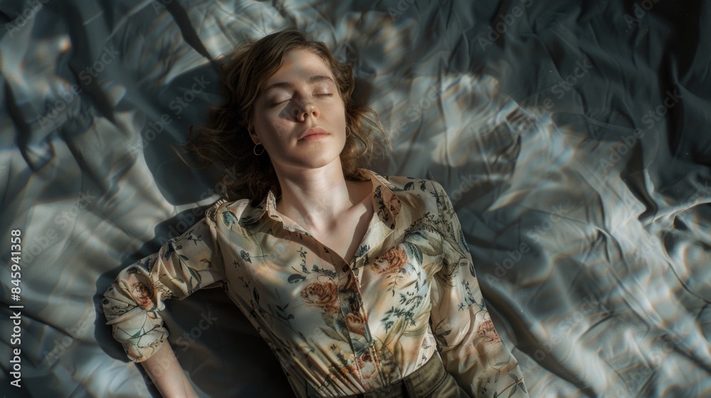 A person lying down, eyes shut A person lying down, eyes shut