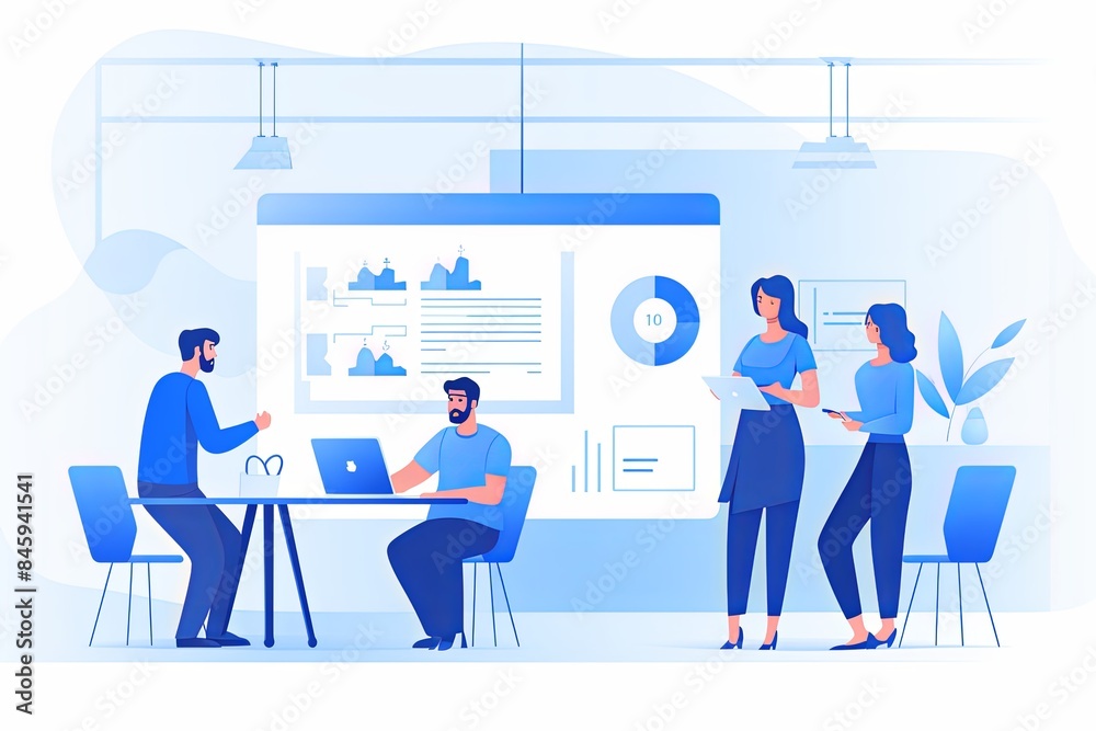 flat vector style illustration, a diverse group of people talking and collaborating flat vector style illustration, a diverse group of people talking and collaborating