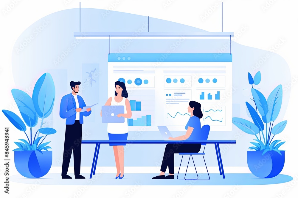 flat vector style illustration, a diverse group of people talking and collaborating flat vector style illustration, a diverse group of people talking and collaborating