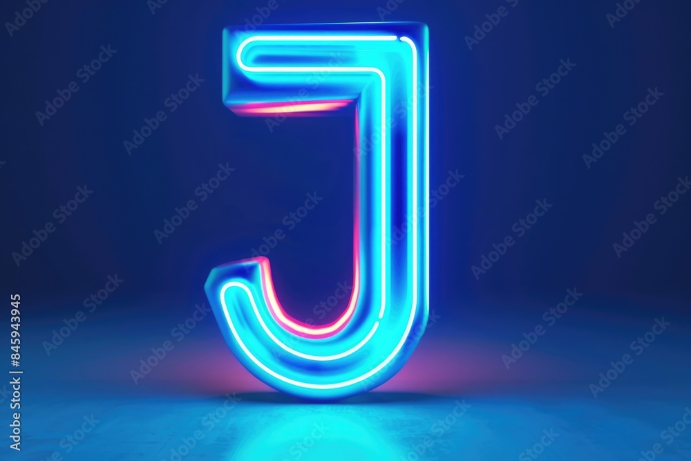 A single letter 'j' illuminated by a combination of blue and red lights A single letter 'j' illuminated by a combination of blue and red lights