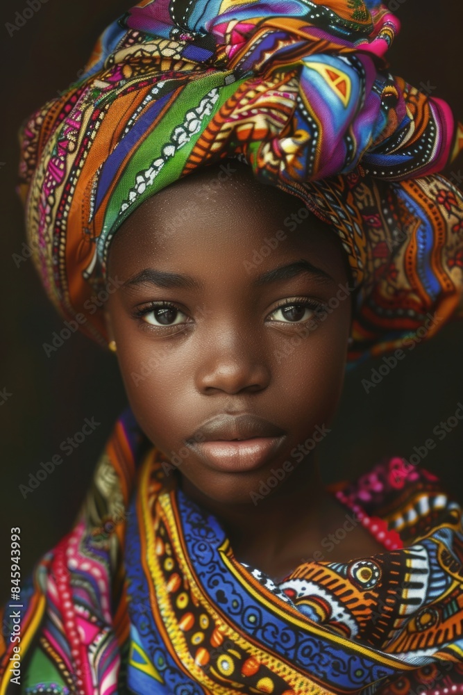 Fototapeta premium Young child wearing traditional headgear, ideal for cultural or ethnic themed illustrations