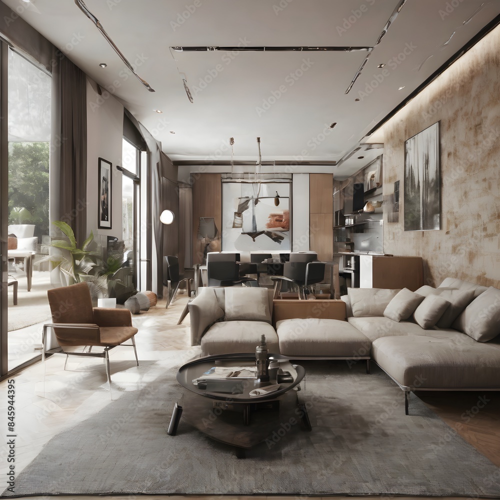 Fototapeta premium living room interior with big windows