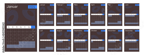 2024 calendar vector design template, simple and clean design. Calendar in German. The week starts on Monday.