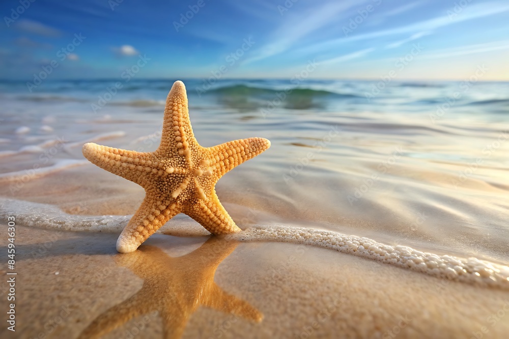 Summer beach relaxation with starfish in clear water Summer beach relaxation with starfish in clear water