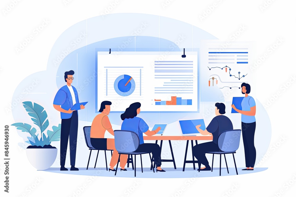 flat vector style illustration, a diverse group of people talking and collaborating flat vector style illustration, a diverse group of people talking and collaborating