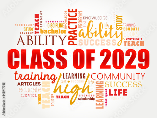 Class of 2029 - the group of students who graduated from high school or college in the year 2029, word cloud concept background
