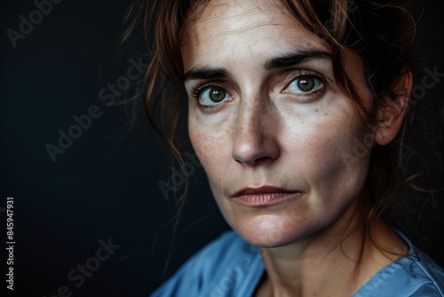 Intense portrait of a woman looking at the camera. Generative AI image