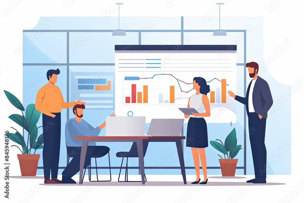 flat vector style illustration, a diverse group of people talking and collaborating flat vector style illustration, a diverse group of people talking and collaborating