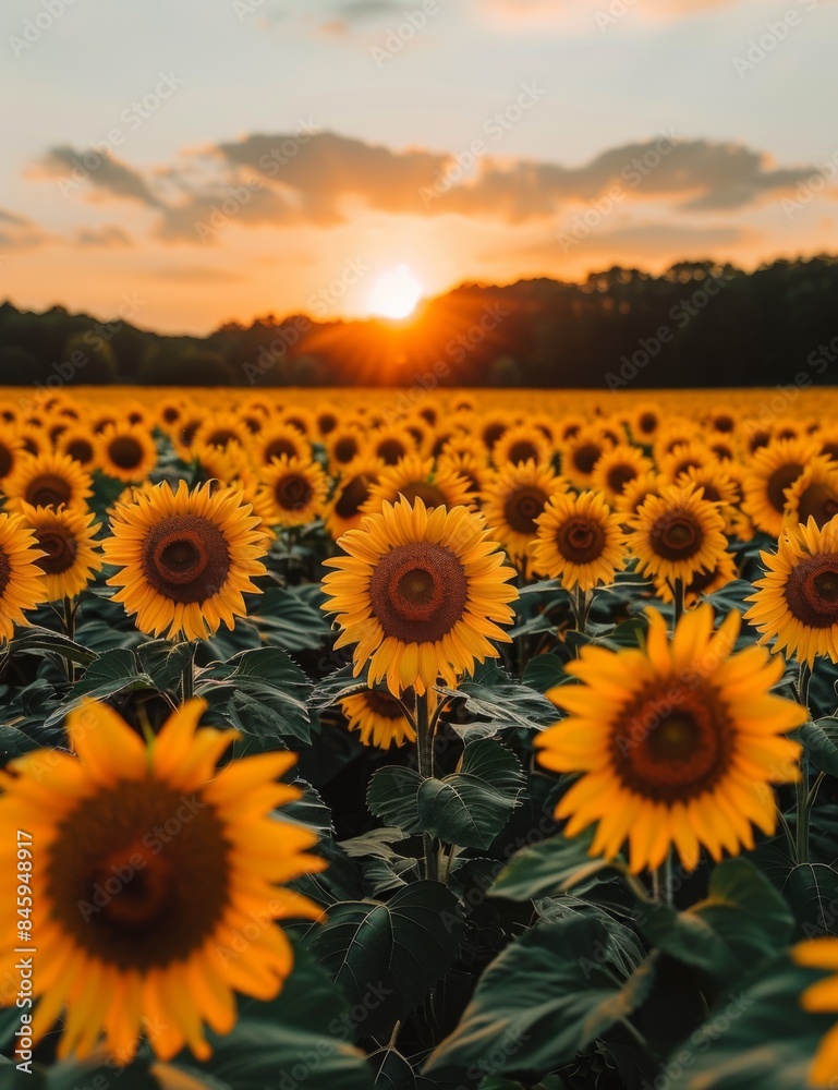 Obraz premium view of the sunflowers under the colorful sky