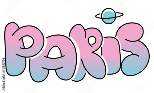 isolated illustration bubble letters graffiti Paris in vector. element for poster banner sticker design