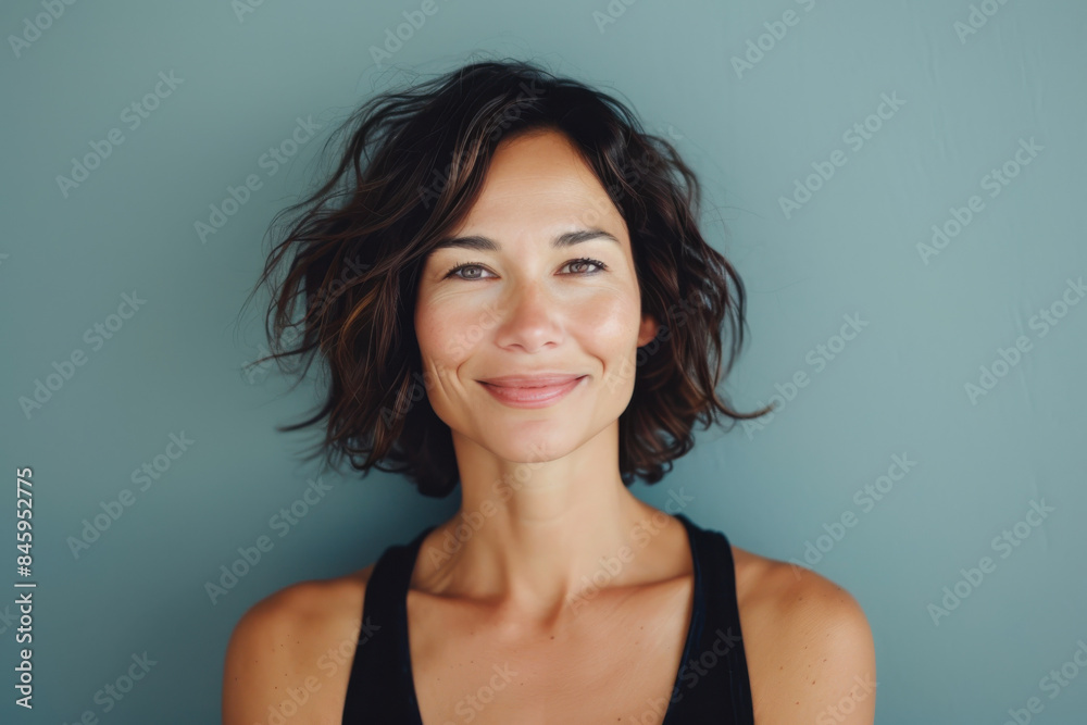 A close up portrait of a woman with a subtle smile A close up portrait of a woman with a subtle smile