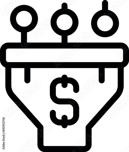 Sales funnel icon with three levels representing the different stages of the customer journey, leading to financial gain
