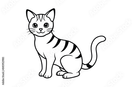 black and white cat free vector line art silhouette illustration, white background