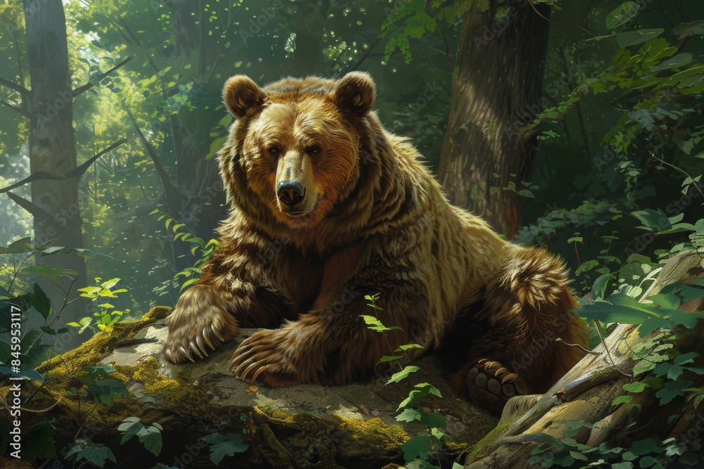 Wild Bear Roaming in a Lush Forest Generative AI Wild Bear Roaming in a Lush Forest Generative AI