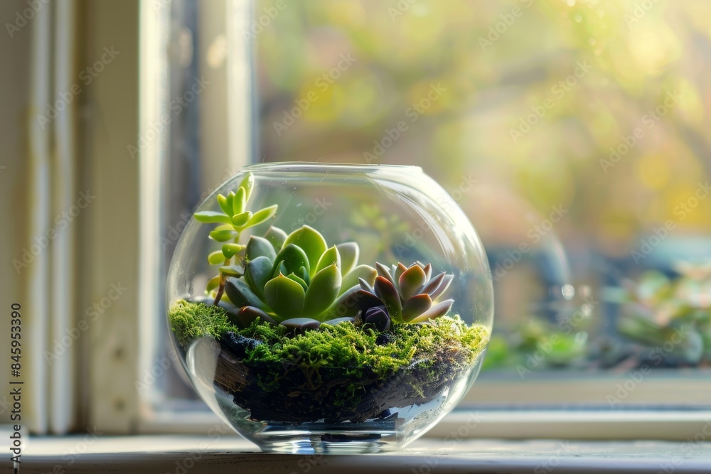 Cozy Apartment Decor with Succulents and Moss Generative AI