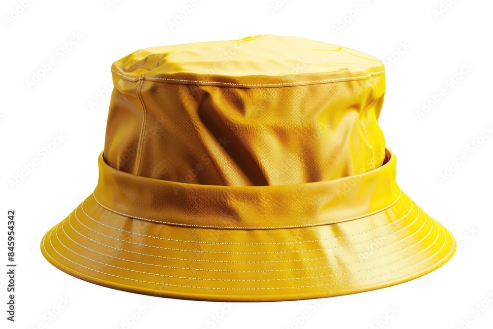 Fototapeta premium Close-up shot of a bright yellow hat on a white background, perfect for use in fashion or lifestyle imagery