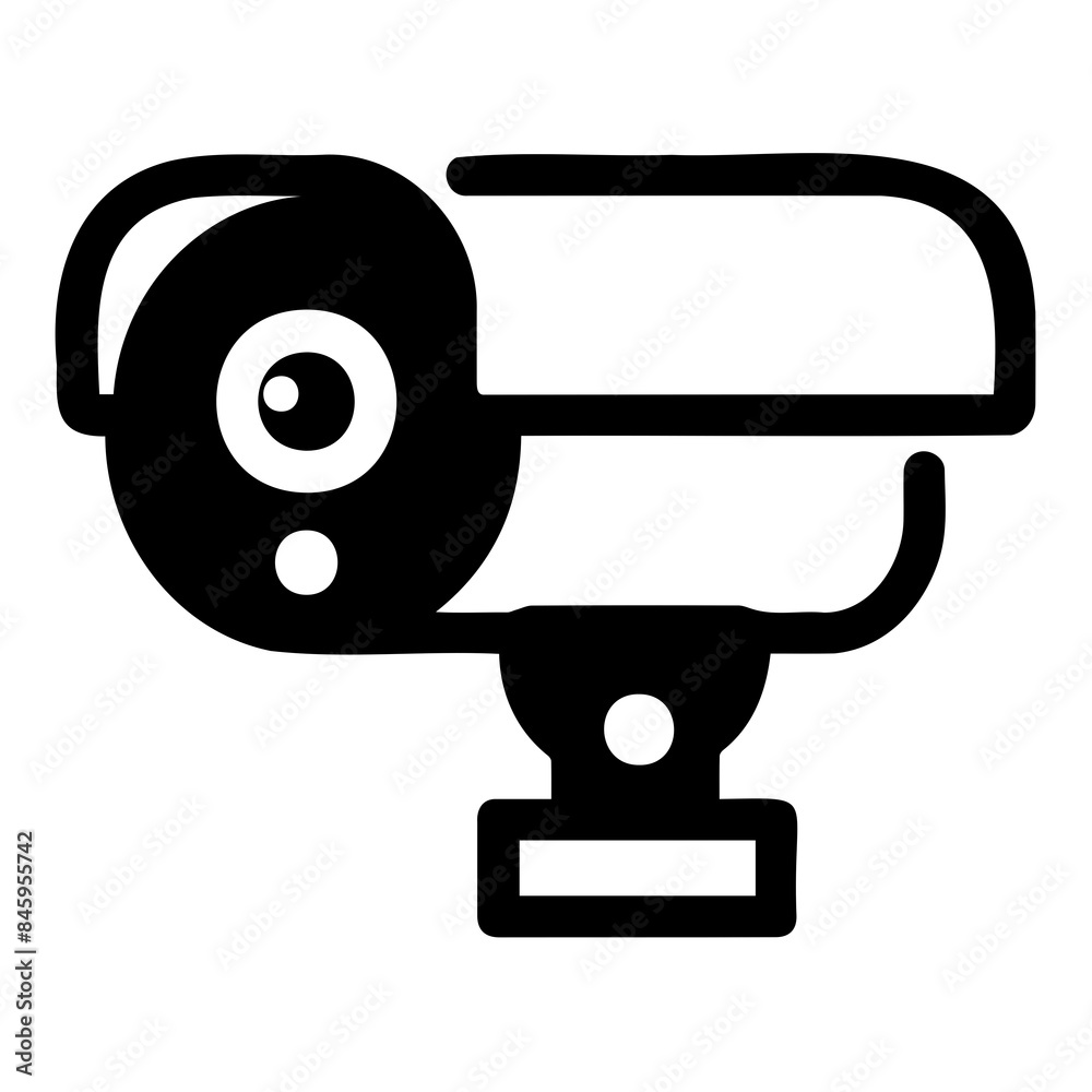 A black and white icon of a security camera, used for surveillance and monitoring. A black and white icon of a security camera, used for surveillance and monitoring.
