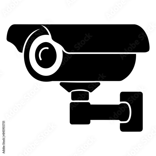 Silhouette of a surveillance camera in black and white, representing security and monitoring.