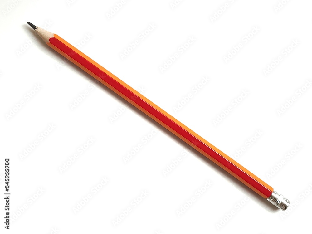 Top view of a red and orange pencil, isolated on white background. Top view of a red and orange pencil, isolated on white background.
