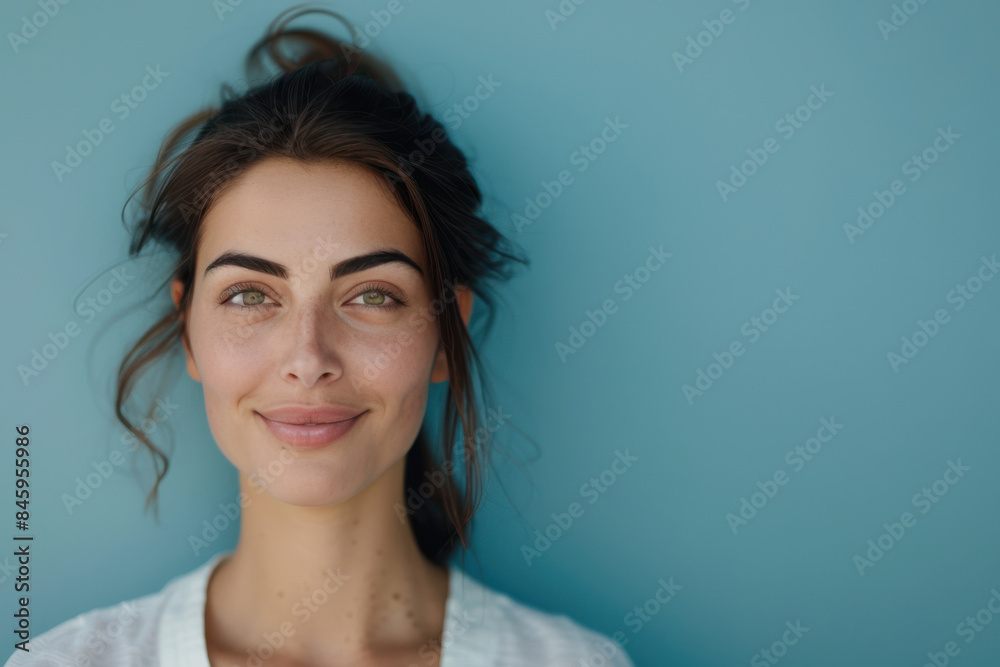 A close up portrait of a woman with a subtle smile A close up portrait of a woman with a subtle smile