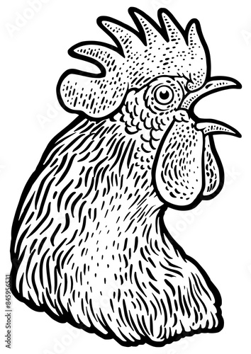 Foto crowing cock rooster head sketch engraving PNG illustration