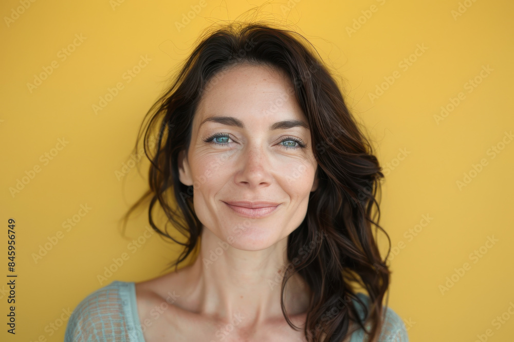 A close up portrait of a woman with a subtle smile A close up portrait of a woman with a subtle smile