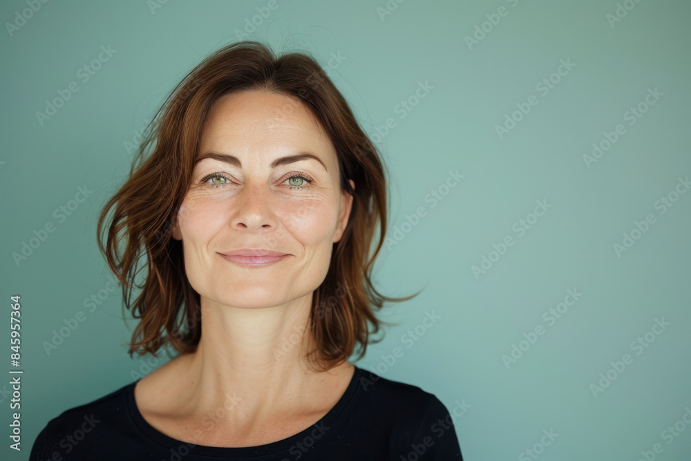 A close up portrait of a woman with a subtle smile A close up portrait of a woman with a subtle smile