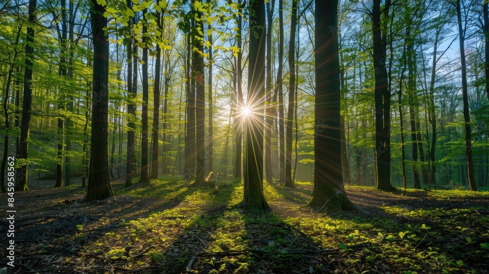 Trees in the forest during a sunny spring day