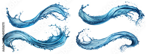 Dynamic water splashes on transparent background