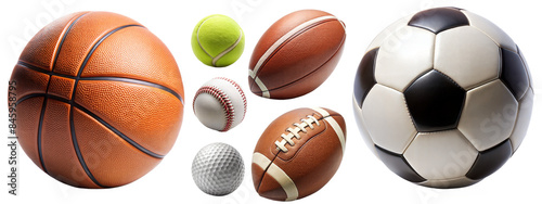 Various sports balls on transparent background for athletic themes