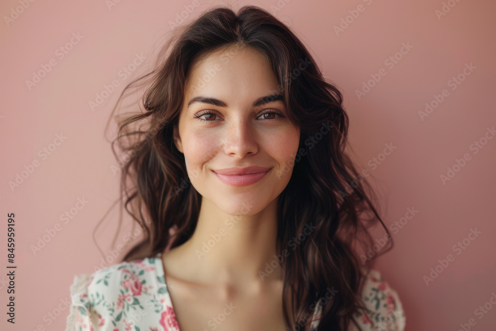 A close up portrait of a woman with a subtle smile A close up portrait of a woman with a subtle smile