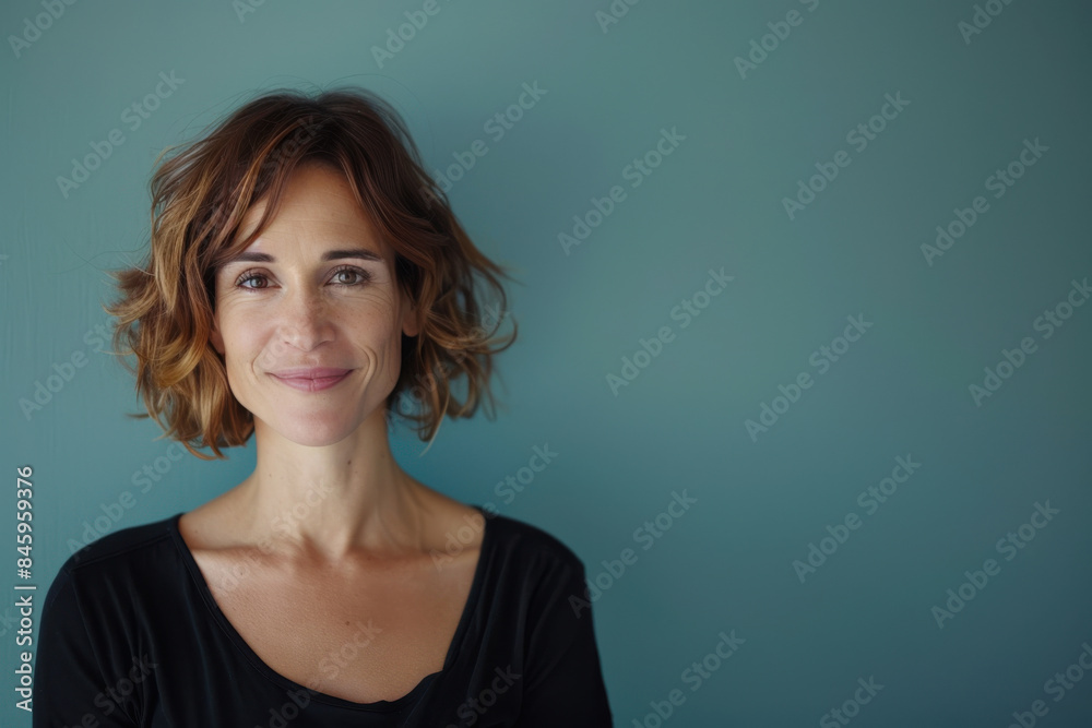A close up portrait of a woman with a subtle smile A close up portrait of a woman with a subtle smile