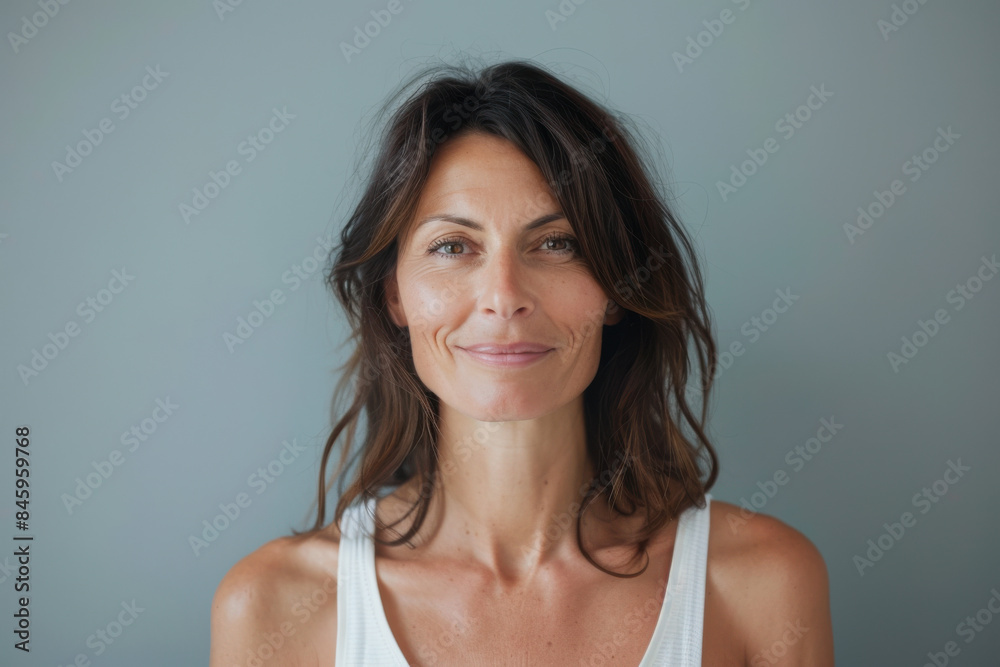 A close up portrait of a woman with a subtle smile A close up portrait of a woman with a subtle smile
