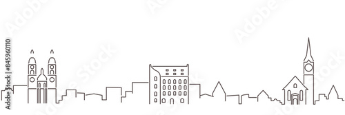 St Gallen Dark Line Simple Minimalist Skyline With White Background