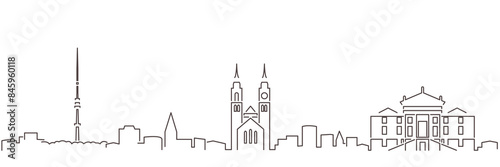 Winterthur Dark Line Simple Minimalist Skyline With White Background